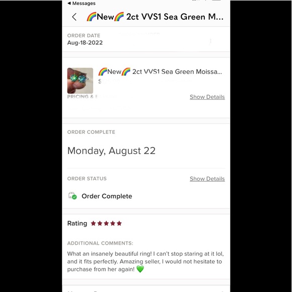 2ct VVS1 Sea Green Moissanite Solitare Ring - Picture 10 of 10